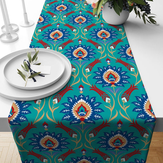Onay 1 / 12 x 46 inch (30 x 120 cm) Tulip Tile Design Turkish Style Kitchen Table Runner