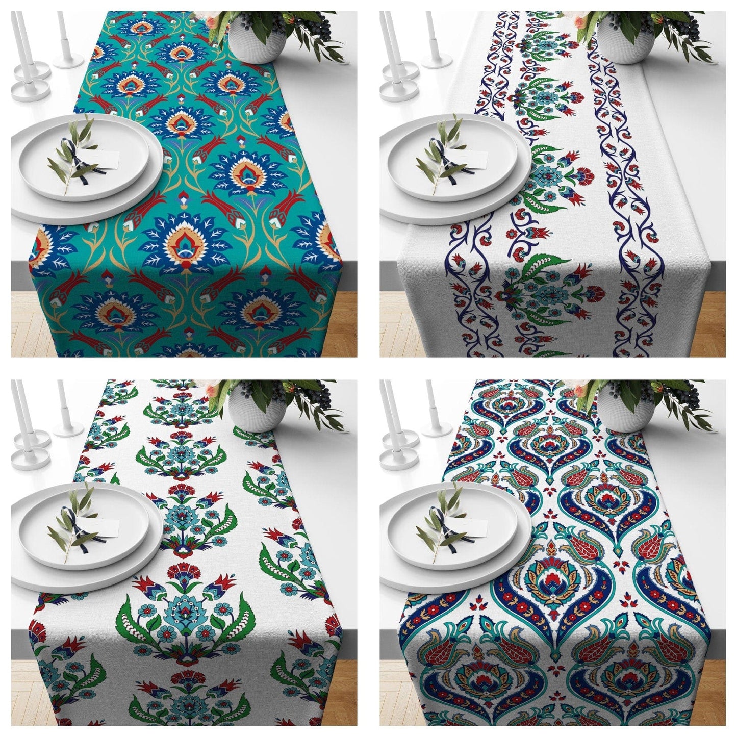 Onay Tulip Tile Design Turkish Style Kitchen Table Runner