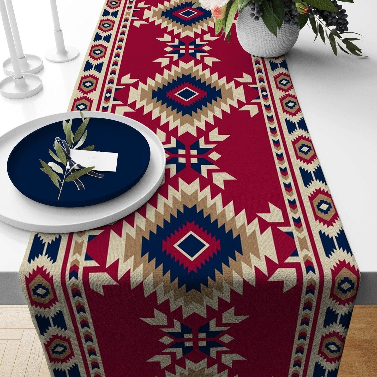 Onay 4 / 12 x 46 inch (30 x 120 cm) Turkish Kilim Geometry Kitchen Decoration Table Runner