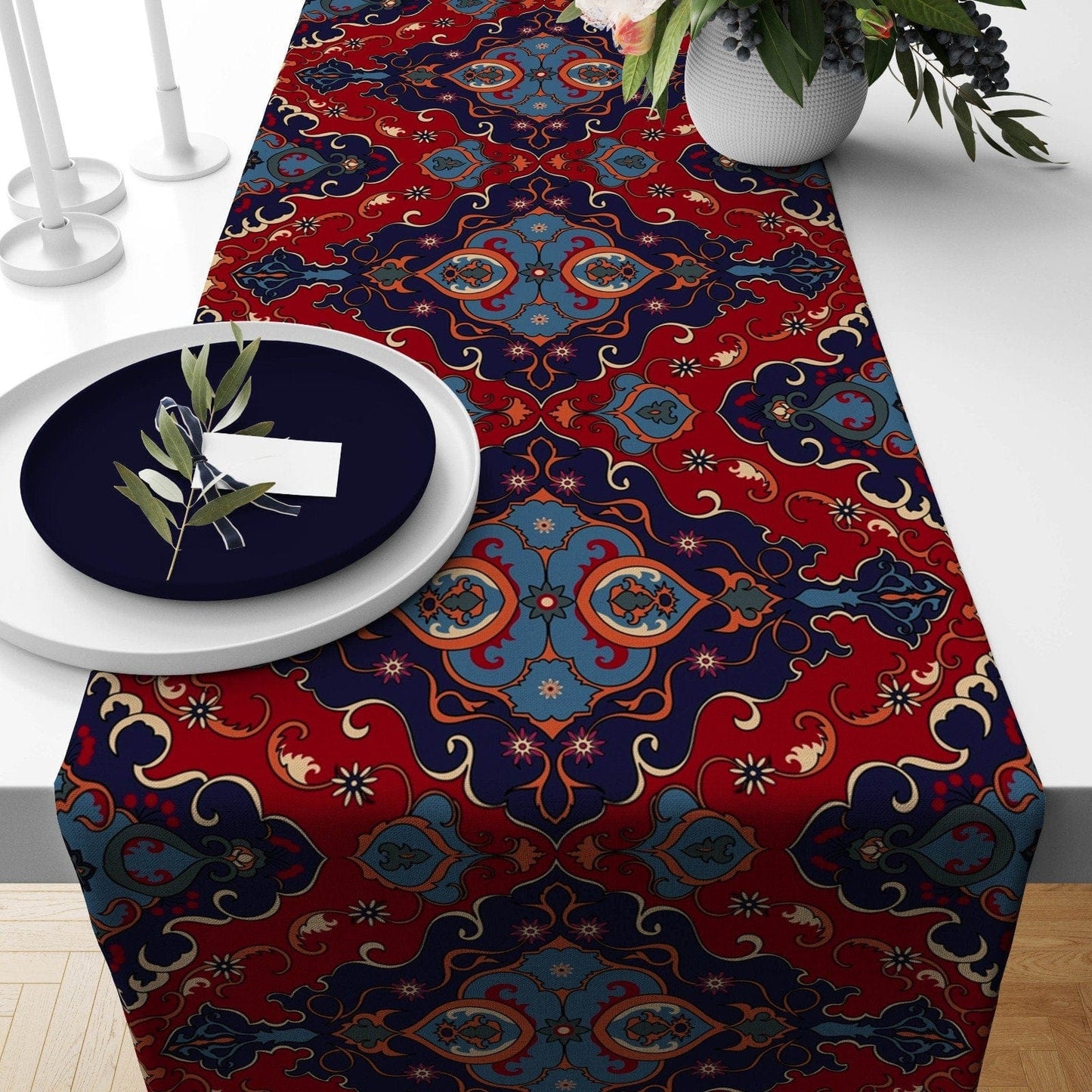 Onay 1 / 12 x 46 inch (30 x 120 cm) Turkish Kilim Geometry Kitchen Decoration Table Runner