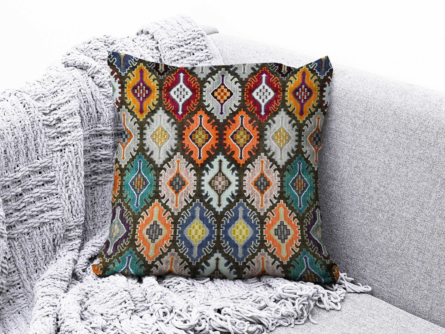 Onay 9 / 12 x 12 inch (30 x 30 cm) Turkish Kilim Pattern Rug Design Pattern Cushion Cover