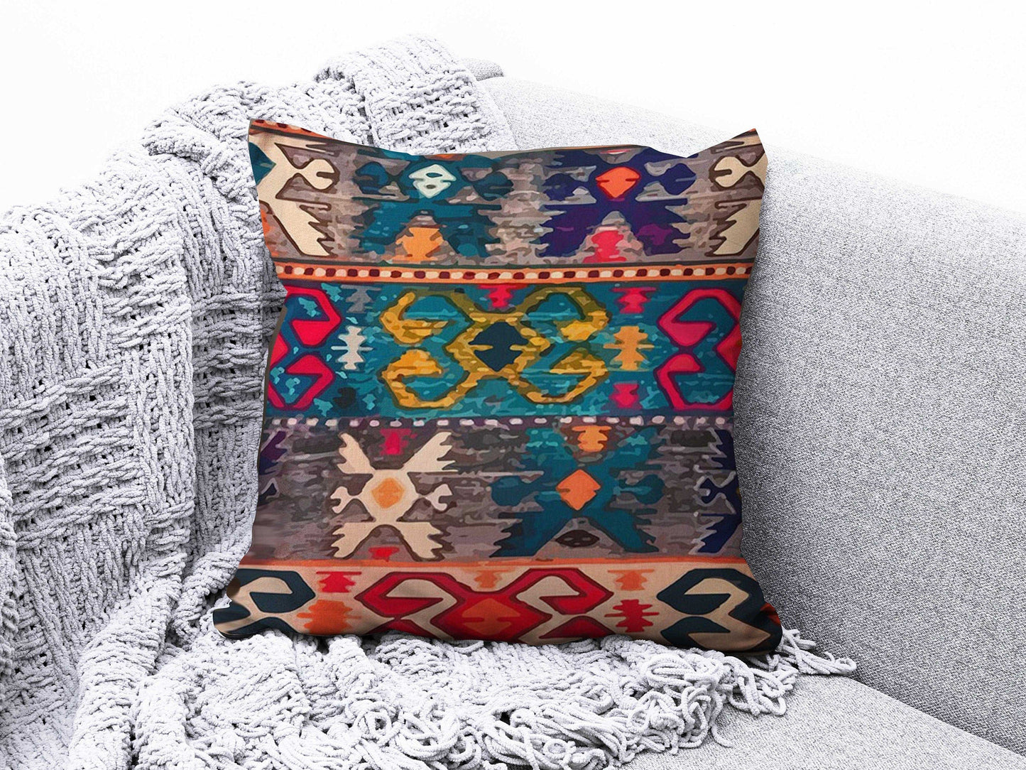 Onay 8 / 12 x 12 inch (30 x 30 cm) Turkish Kilim Pattern Rug Design Pattern Cushion Cover
