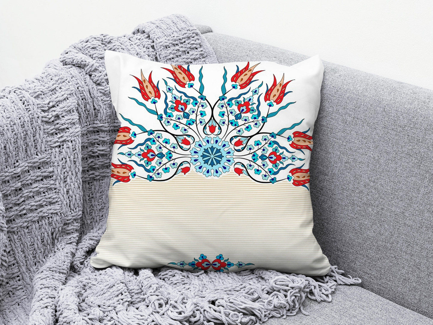 Onay 5 / 12 x 12 inch (30 x 30 cm) Turkish Tulip Ethnic Motifs Authentic Floral Cushion Cover