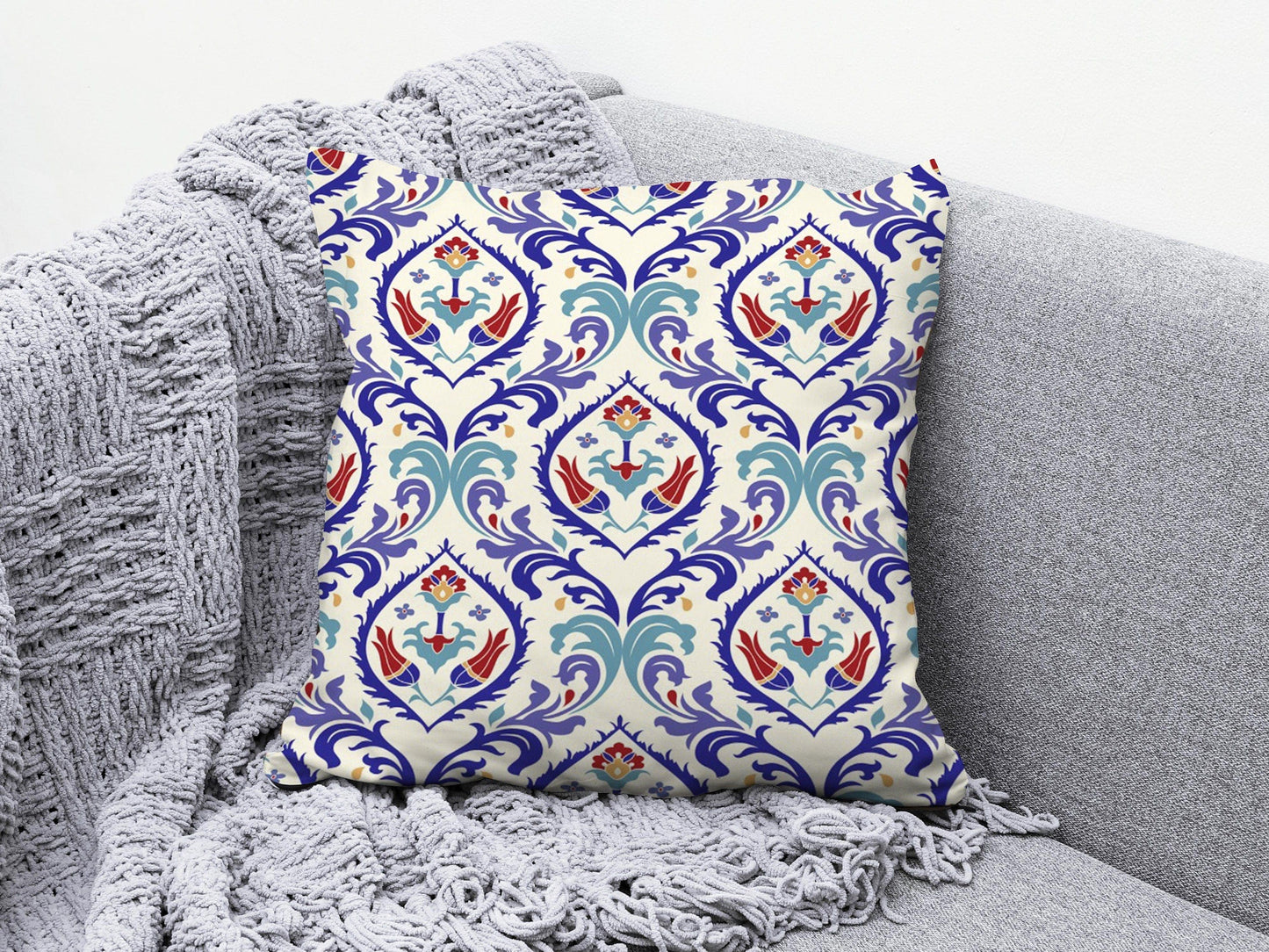 Onay 1 / 12 x 12 inch (30 x 30 cm) Turkish Tulip Ethnic Motifs Authentic Floral Cushion Cover