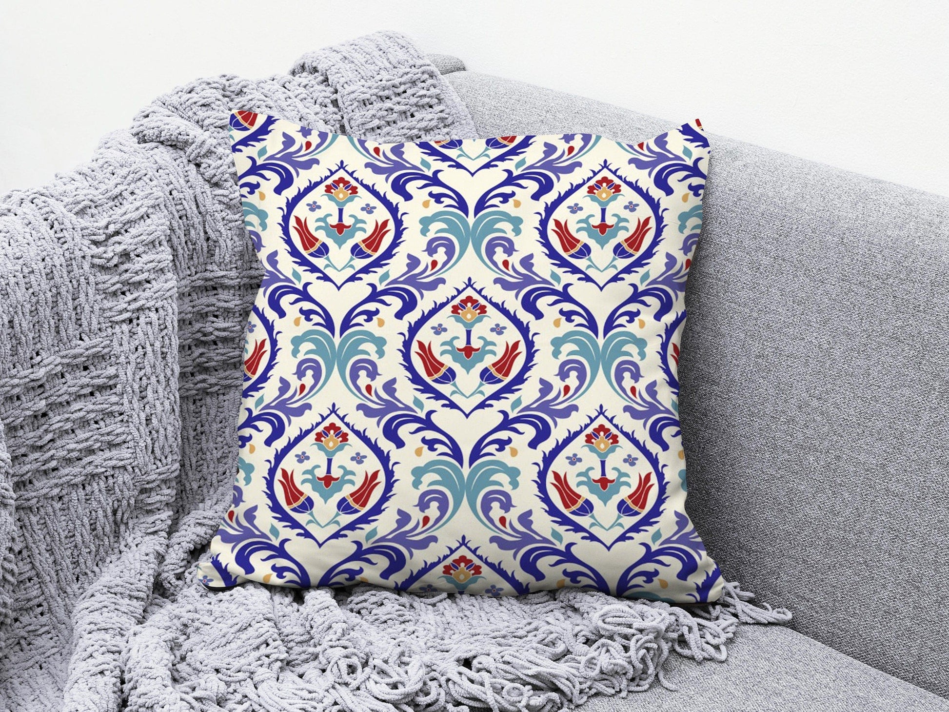 Onay 1 / 12 x 12 inch (30 x 30 cm) Turkish Tulip Ethnic Motifs Authentic Floral Cushion Cover