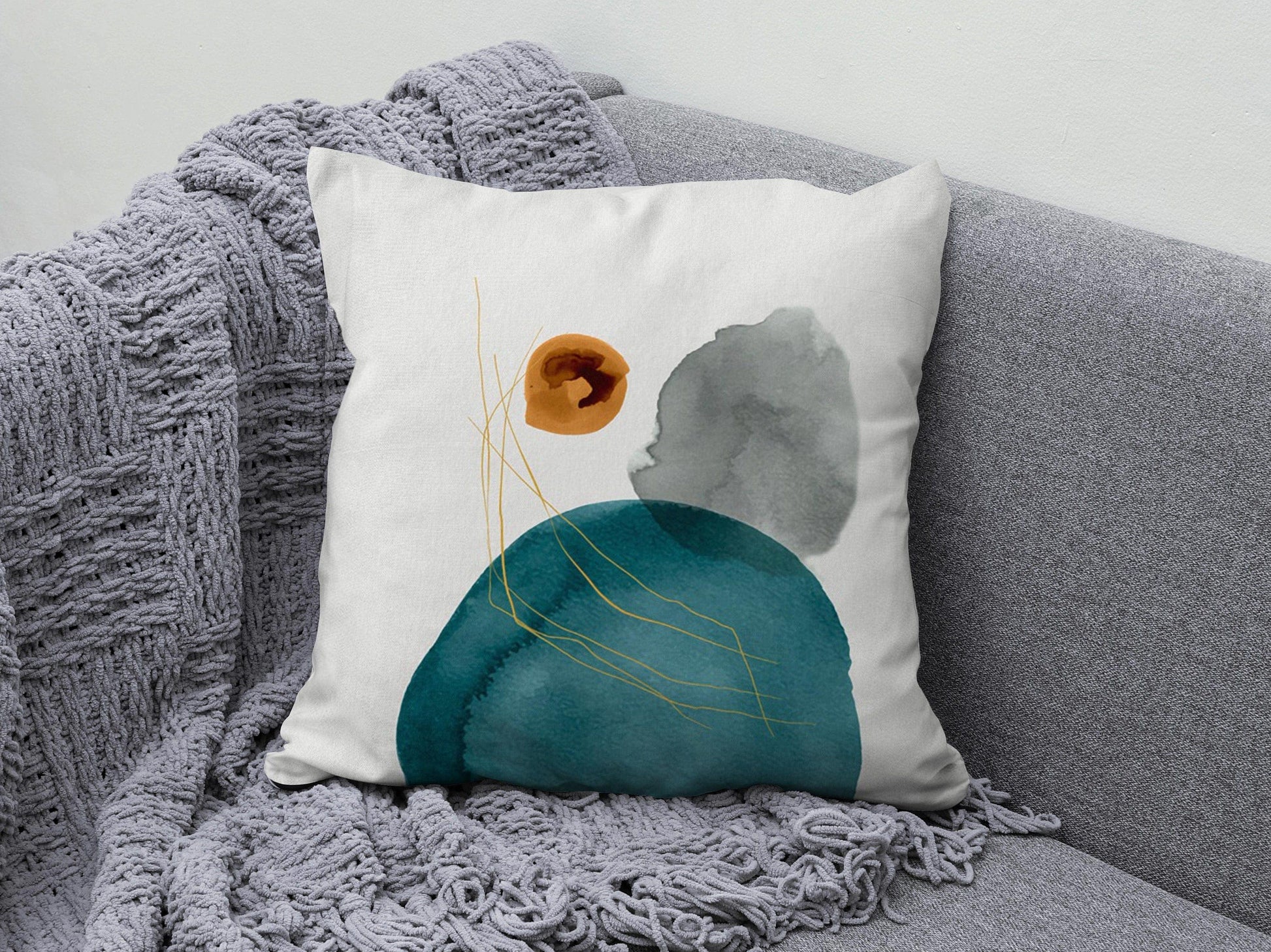 Onay 3 / 12 x 12 inch (30 x 30 cm) Turquoise Abstract Geometric Decorative Cushion Cover