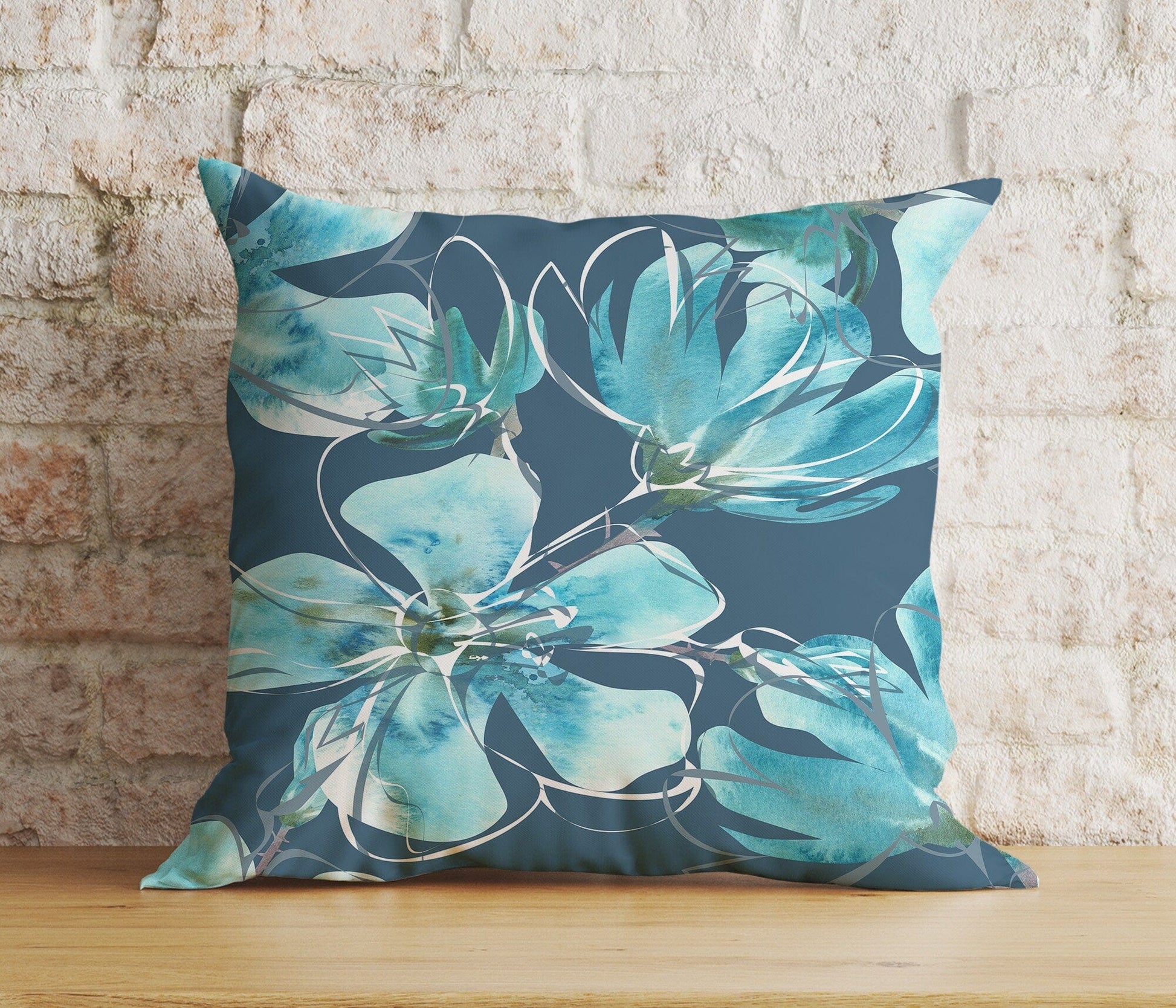 Onay 8 / 12 x 12 inch (30 x 30 cm) Turquoise Floral Geometric Emerald Modern Cushion Cover
