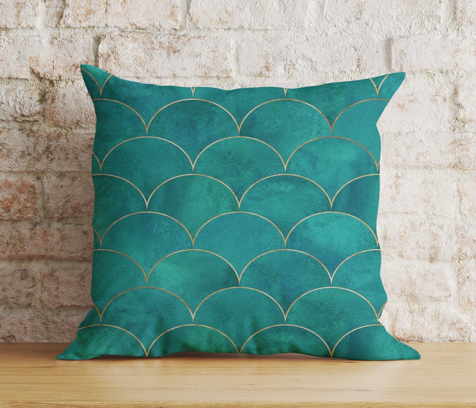 Onay 7 / 12 x 12 inch (30 x 30 cm) Turquoise Floral Geometric Emerald Modern Cushion Cover