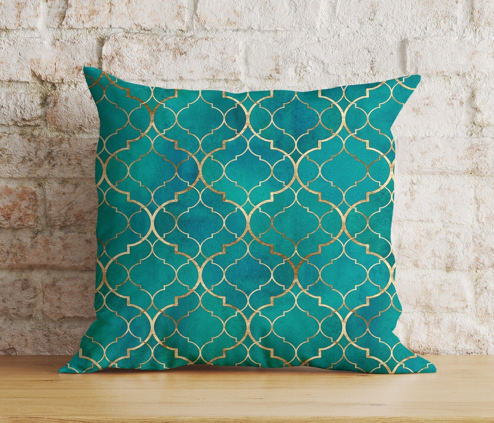 Onay 2 / 12 x 12 inch (30 x 30 cm) Turquoise Floral Geometric Emerald Modern Cushion Cover