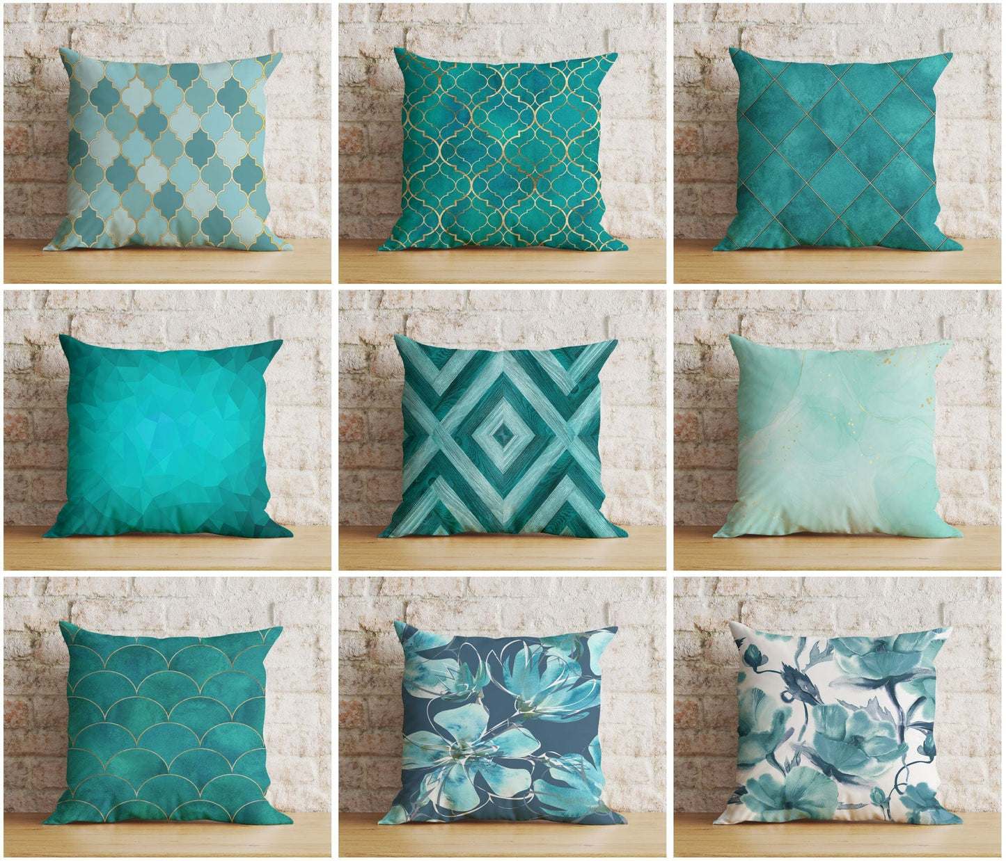 Onay Turquoise Floral Geometric Emerald Modern Cushion Cover