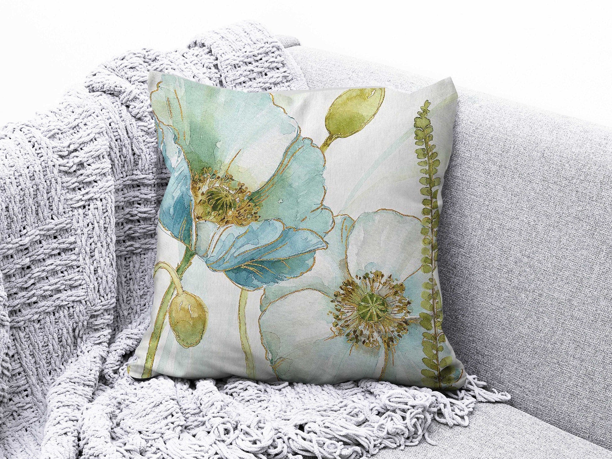 Onay 3 / 12 x 12 inch (30 x 30 cm) Turquoise Orange Flowers Floral Summer Trend Cushion Cover