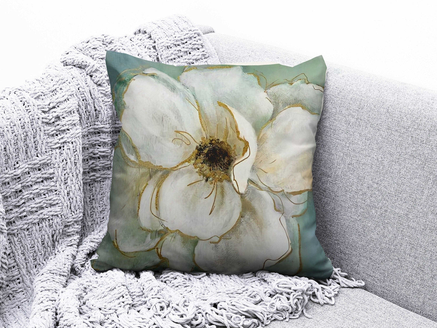 Onay 2 / 12 x 12 inch (30 x 30 cm) Turquoise Orange Flowers Floral Summer Trend Cushion Cover