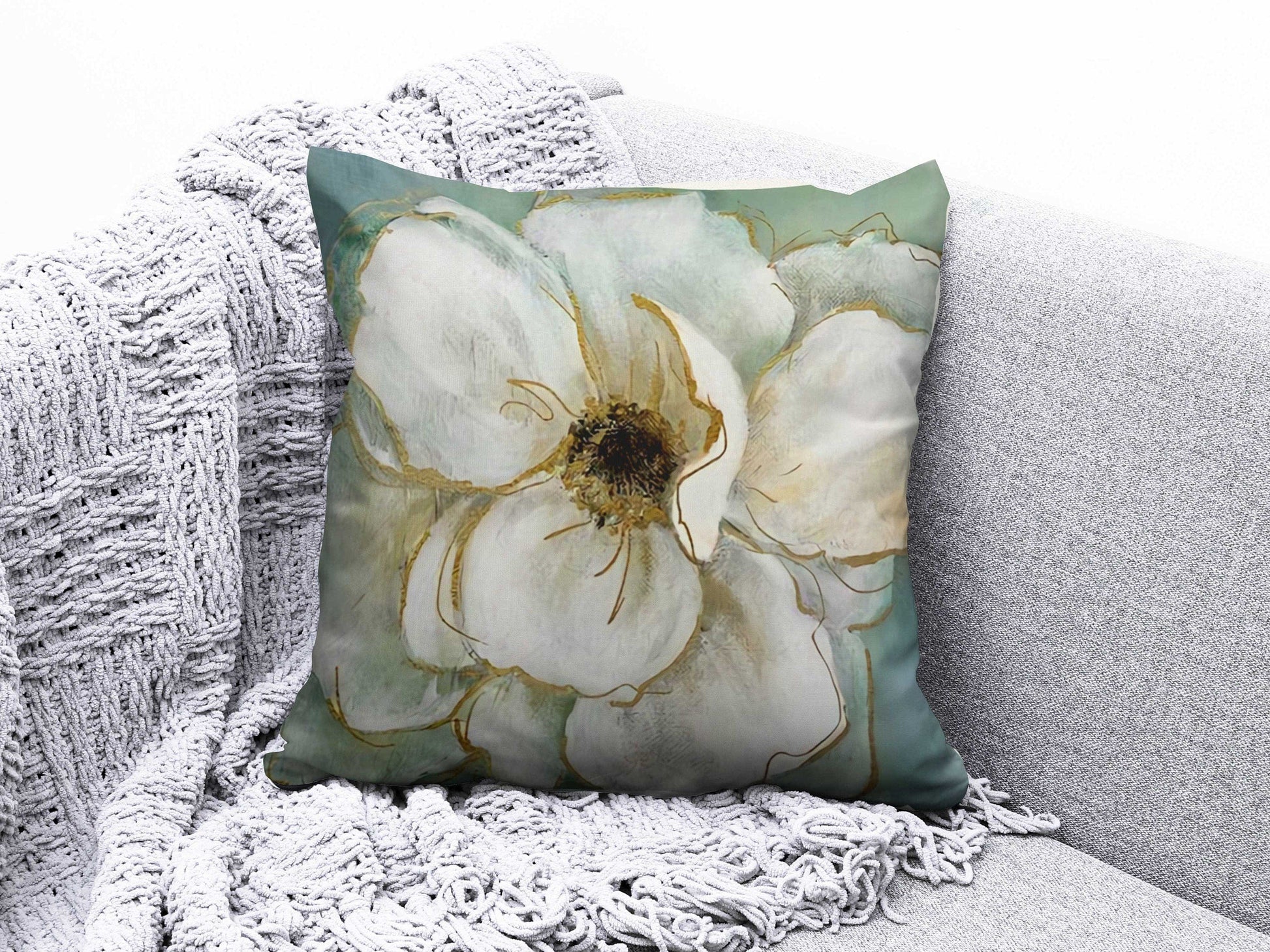 Onay 2 / 12 x 12 inch (30 x 30 cm) Turquoise Orange Flowers Floral Summer Trend Cushion Cover