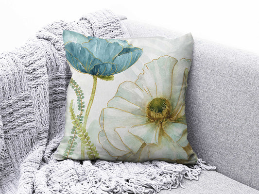 Onay 1 / 12 x 12 inch (30 x 30 cm) Turquoise Orange Flowers Floral Summer Trend Cushion Cover