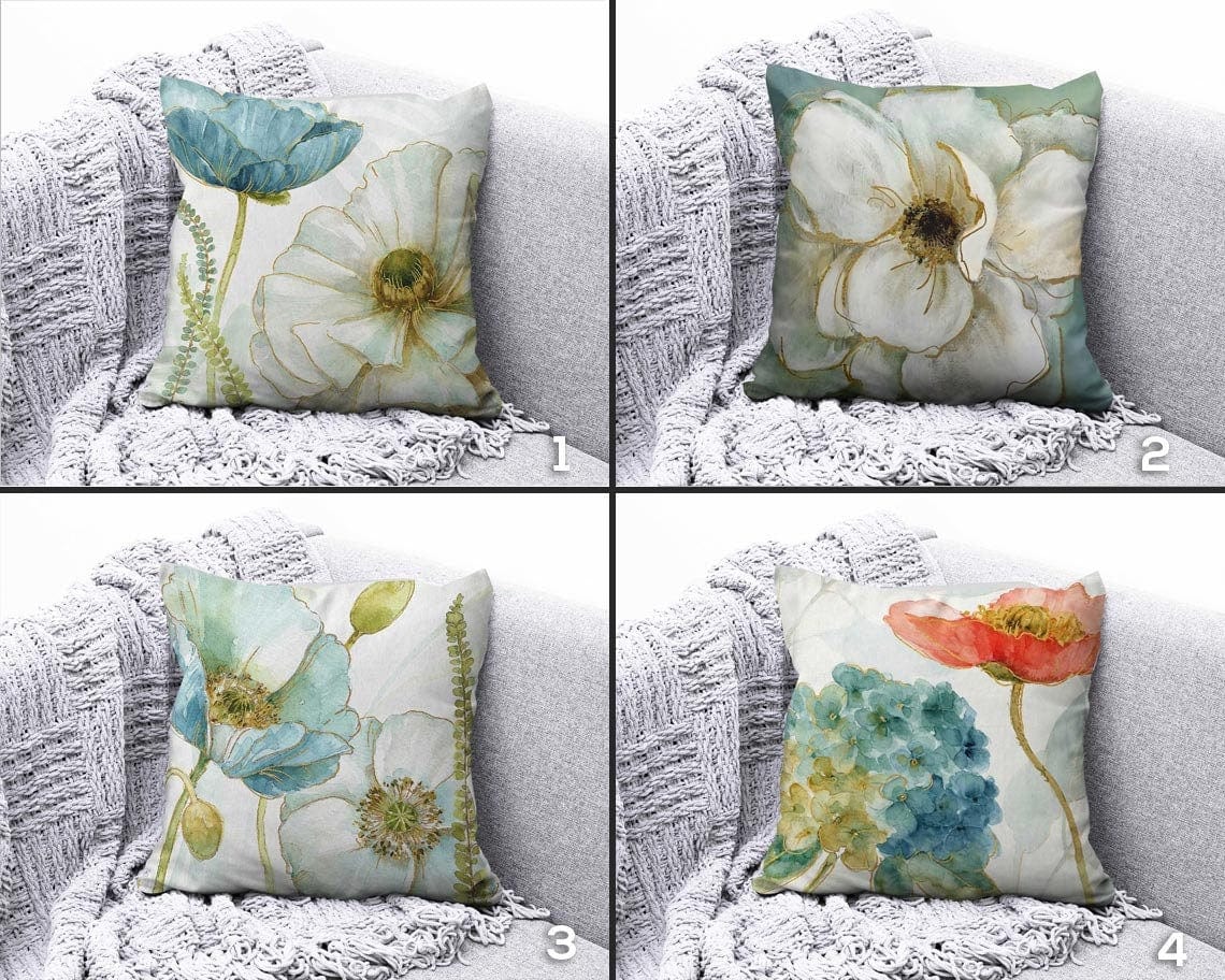Onay Turquoise Orange Flowers Floral Summer Trend Cushion Cover