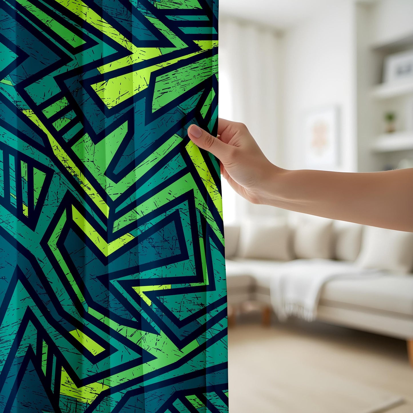 Onay Urban Graffiti Curtains – Neon Geometric Street Art Drapes