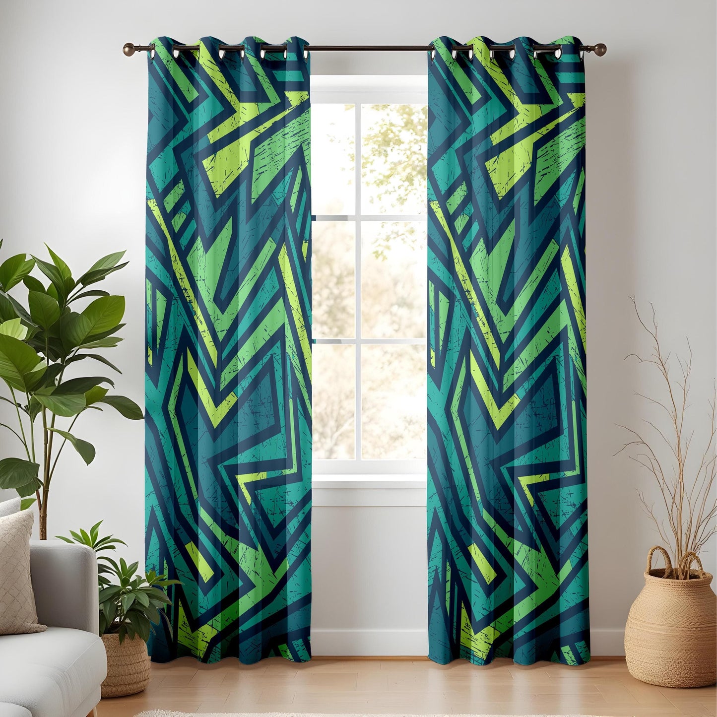 Onay Urban Graffiti Curtains – Neon Geometric Street Art Drapes