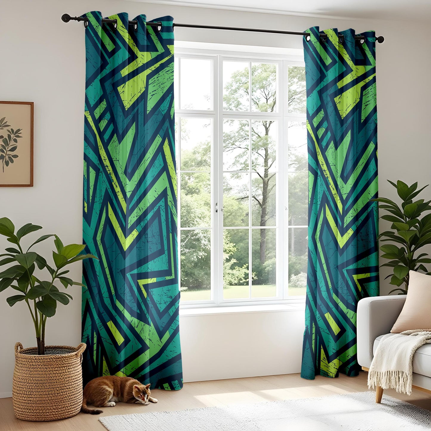 Onay Urban Graffiti Curtains – Neon Geometric Street Art Drapes