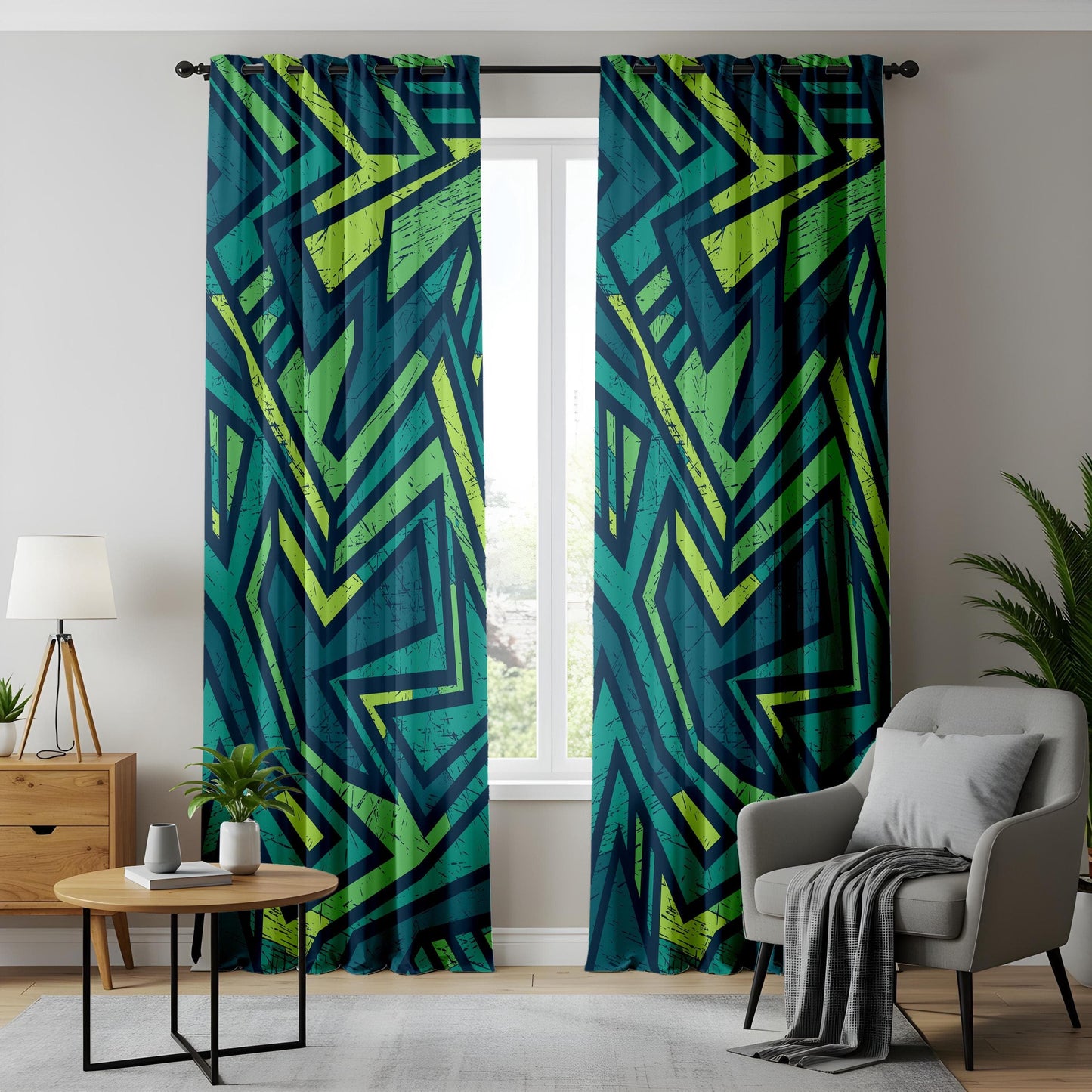 Onay Urban Graffiti Curtains – Neon Geometric Street Art Drapes