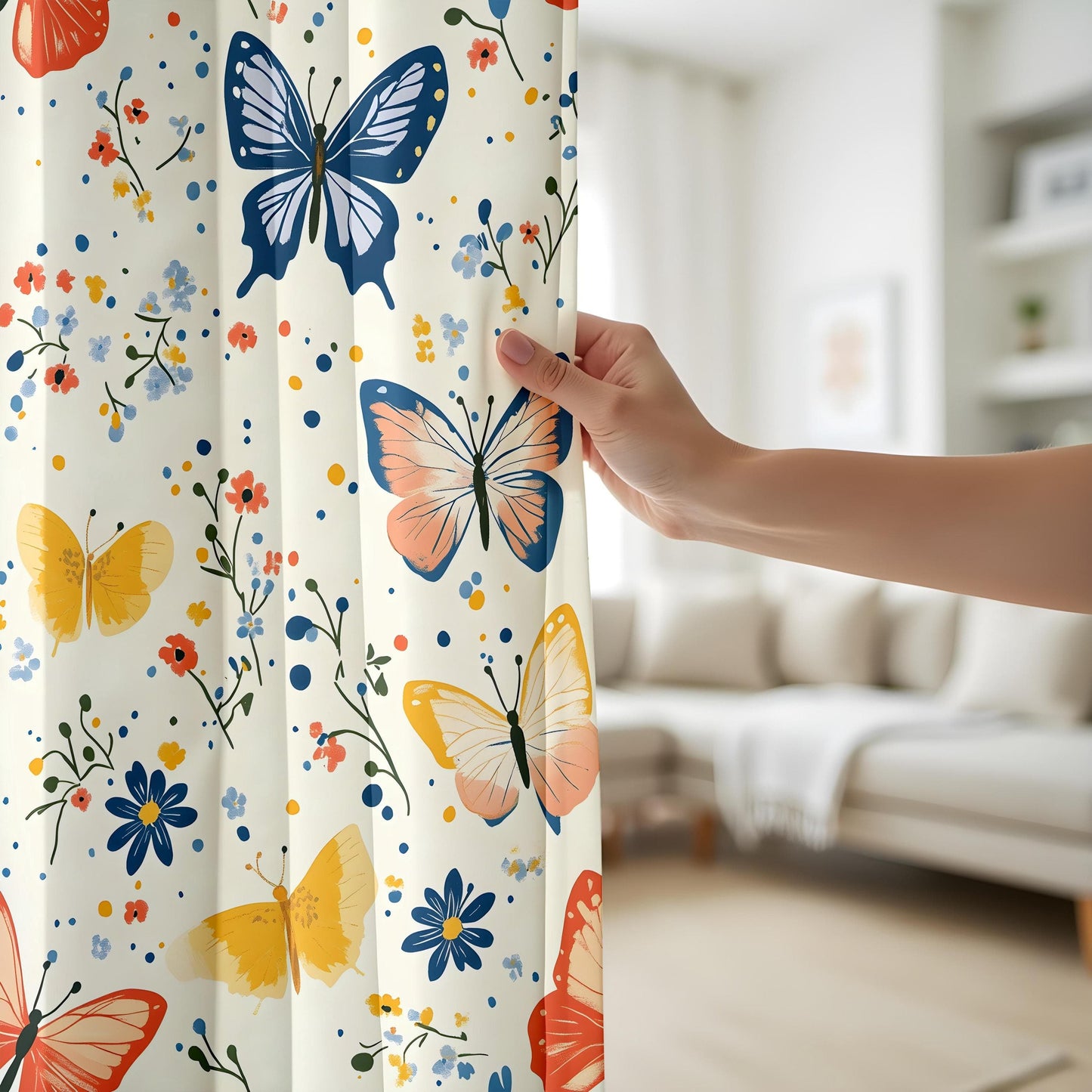 Onay Vibrant Butterfly Living Room Curtains, Colorful Floral Window Drapes