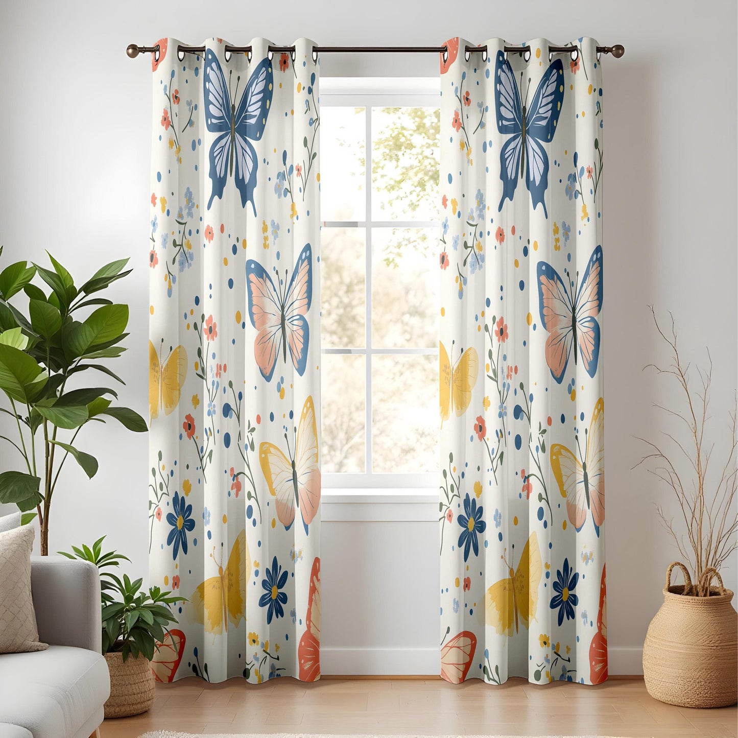 Onay Vibrant Butterfly Living Room Curtains, Colorful Floral Window Drapes
