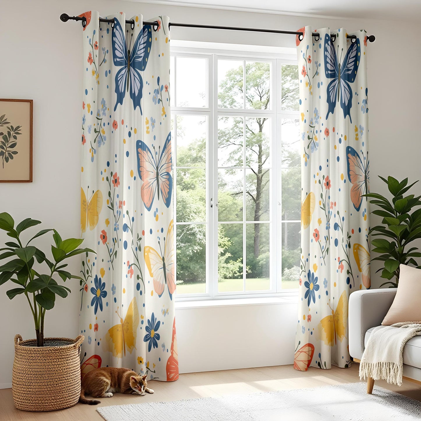 Onay Vibrant Butterfly Living Room Curtains, Colorful Floral Window Drapes