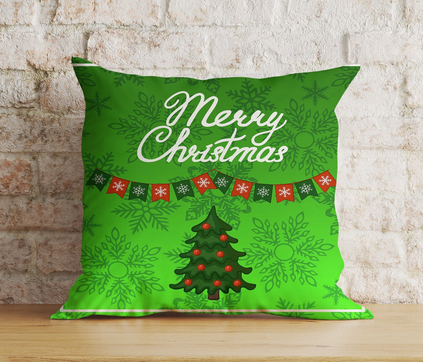 Onay 5 / 12 x 12 inch (30 x 30 cm) Double Side Vibrant Festive Christmas Green White Winter Cushion Cover