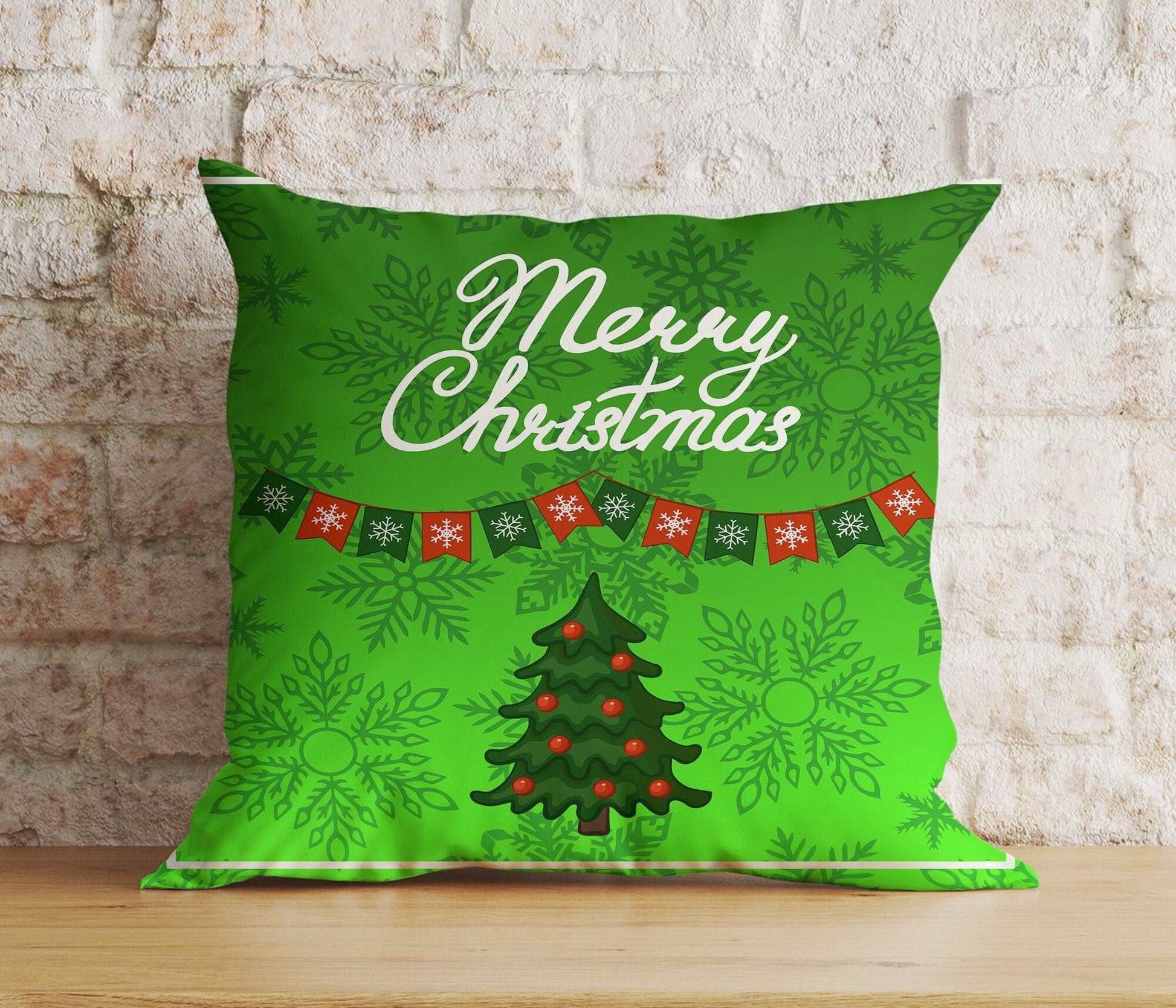 Onay 5 / 12 x 12 inch (30 x 30 cm) Double Side Vibrant Festive Christmas Green White Winter Cushion Cover