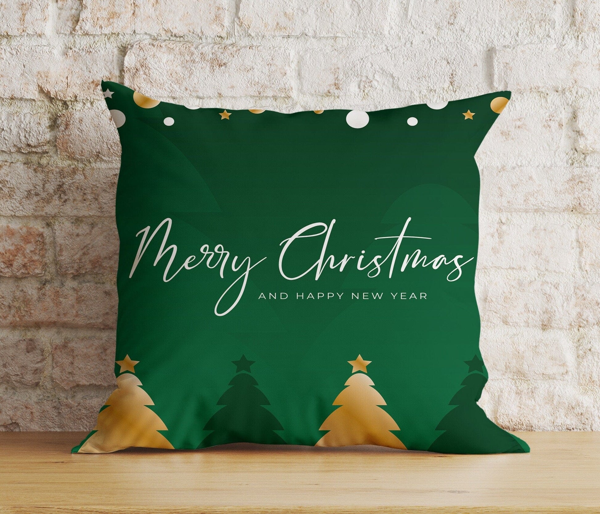Onay 3 / 12 x 12 inch (30 x 30 cm) Double Side Vibrant Festive Christmas Green White Winter Cushion Cover