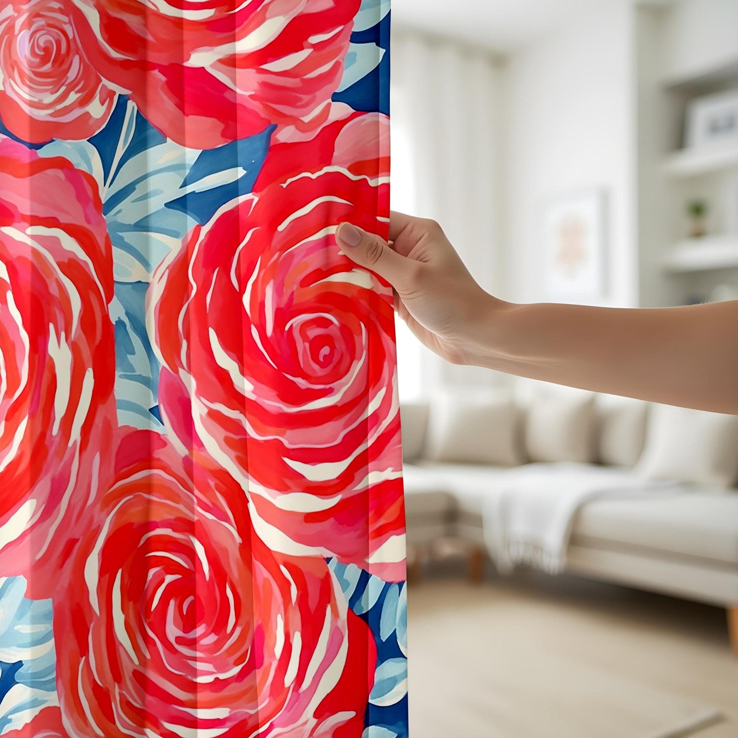 Onay Vibrant Rose Watercolor Curtains, Bold and Eye-Catching Floral Drapes
