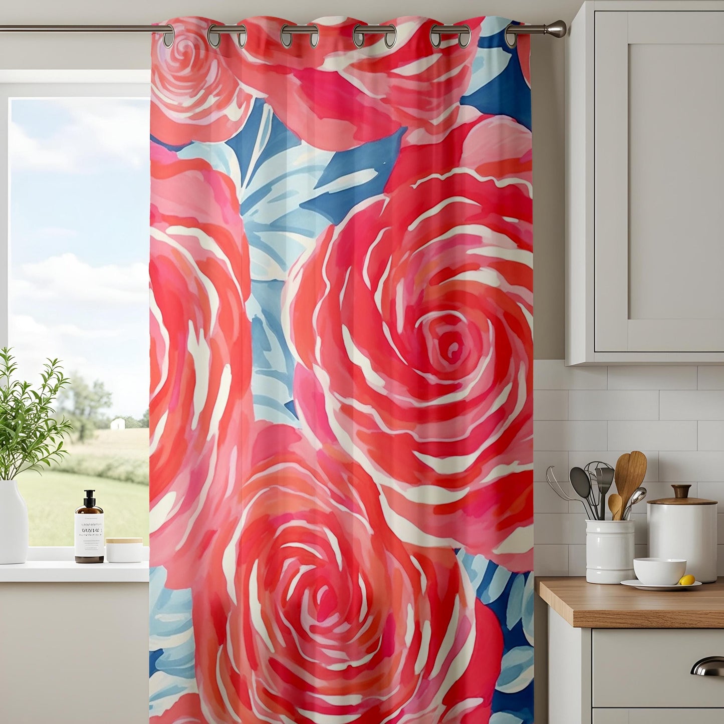 Onay Vibrant Rose Watercolor Curtains, Bold and Eye-Catching Floral Drapes