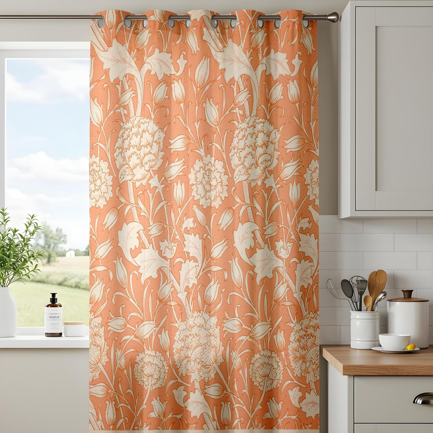 Onay Vintage Botanical Living Room Curtains, Ornate Cream Floral Pattern