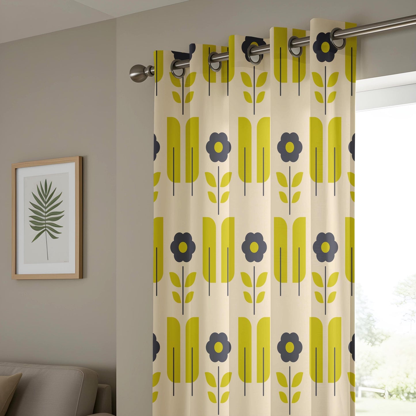 Onay Vintage Floral Living Room Curtains, Mid-Century Modern Drapes