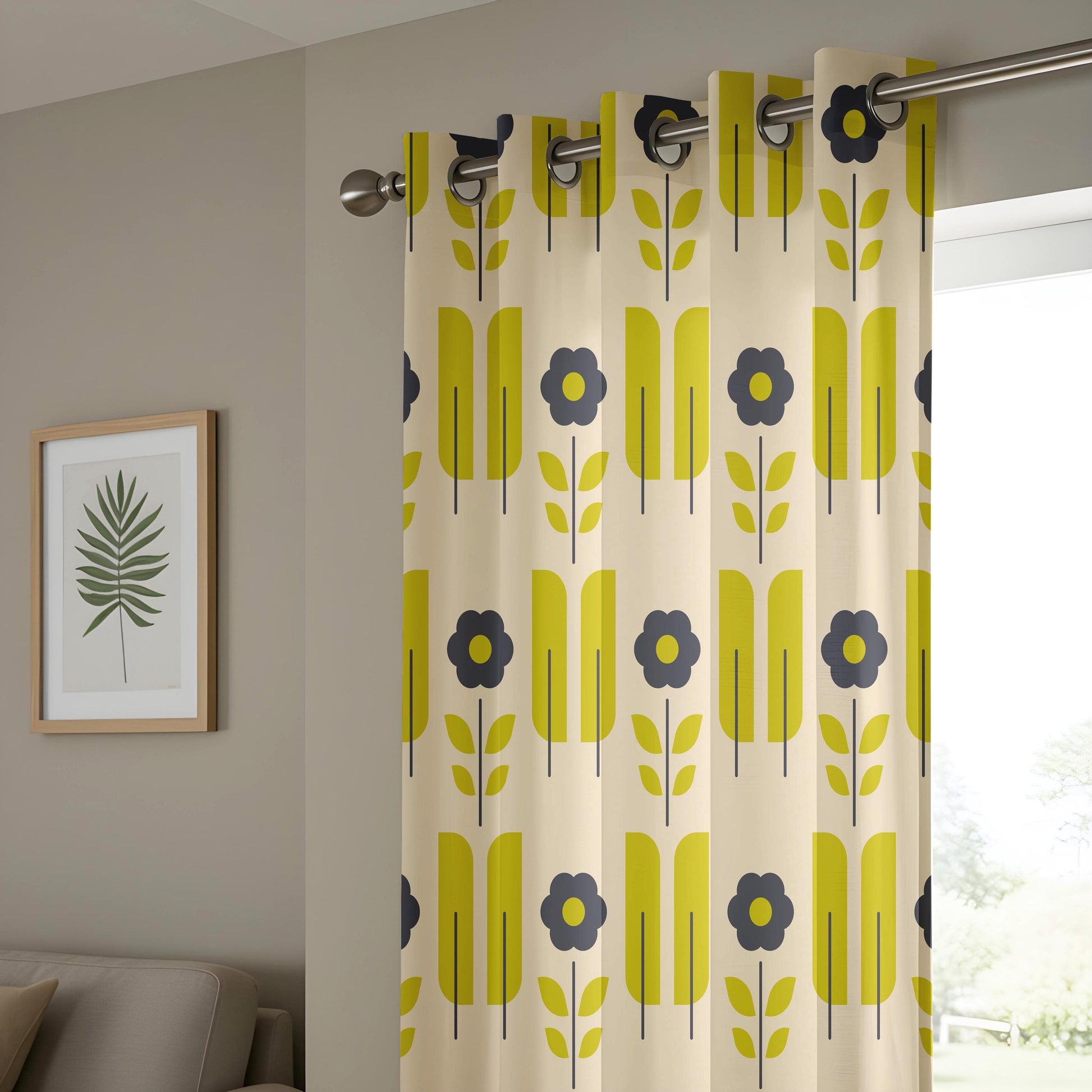 Onay Vintage Floral Living Room Curtains, Mid-Century Modern Drapes