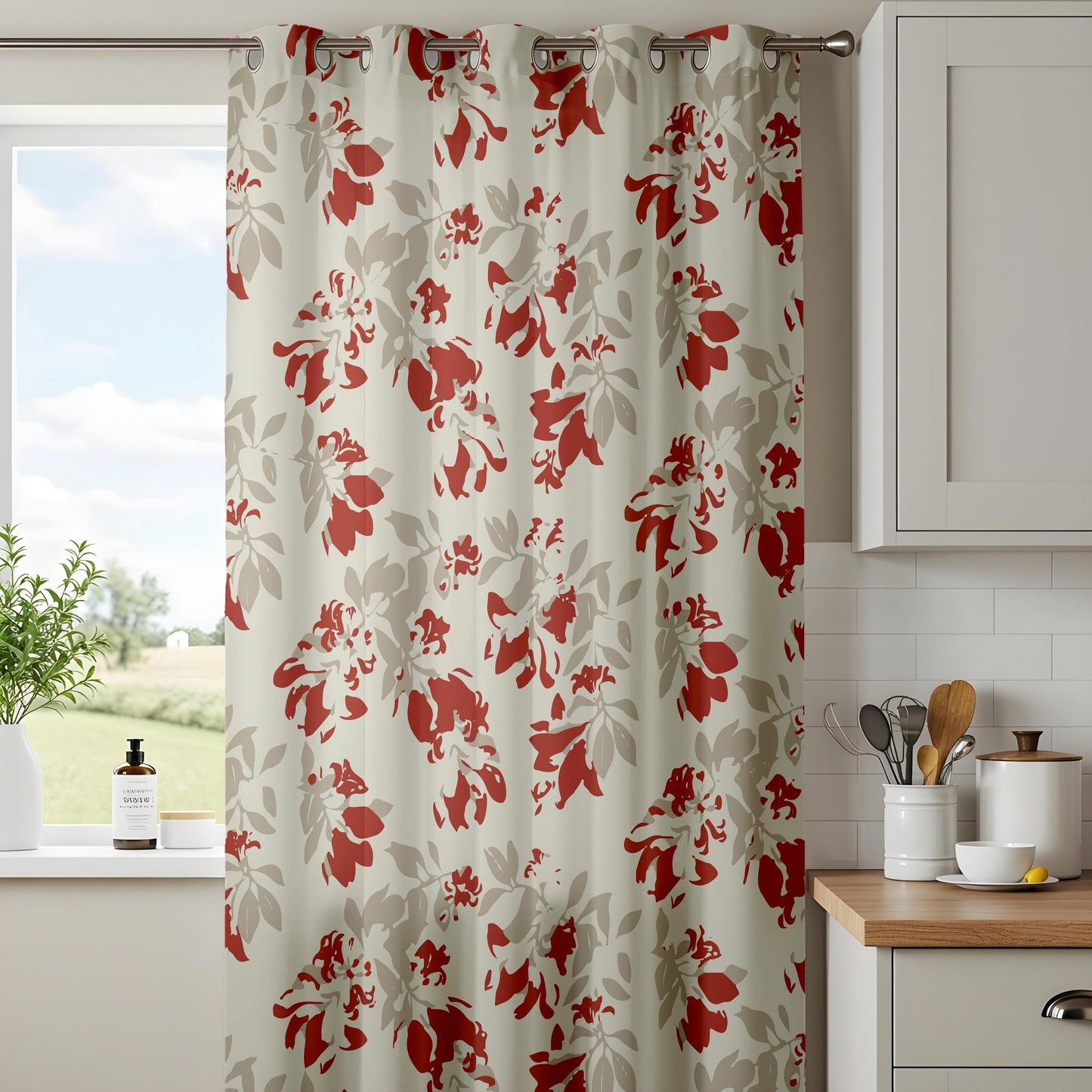 Onay Vintage Floral Red and Beige Curtains – Elegant Botanical Drapes Made to Order
