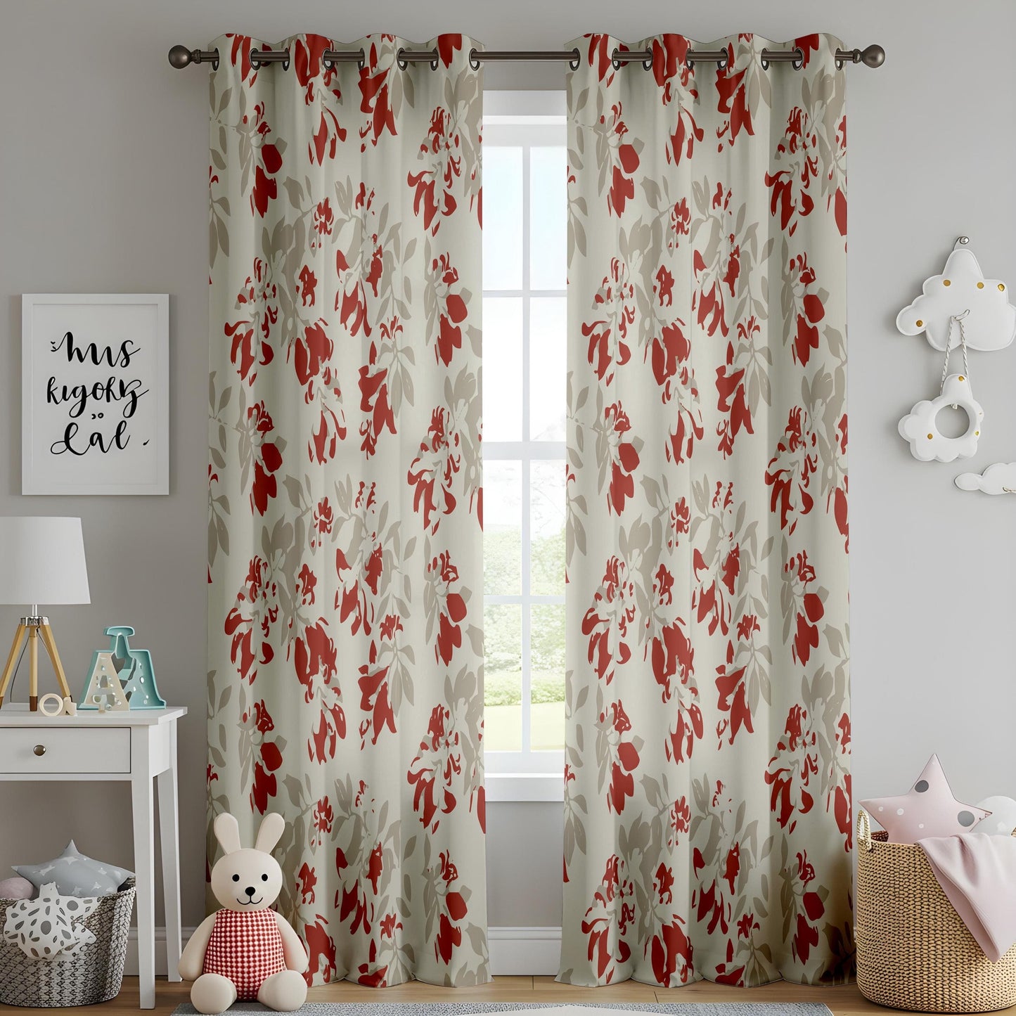 Onay Vintage Floral Red and Beige Curtains – Elegant Botanical Drapes Made to Order