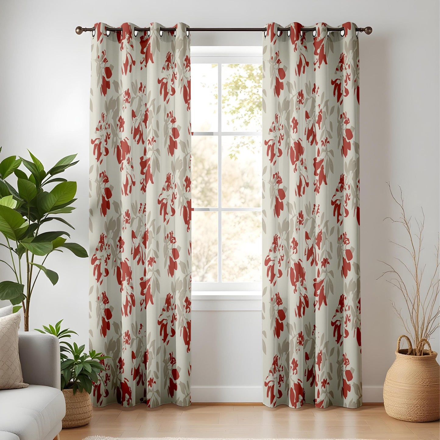 Onay Vintage Floral Red and Beige Curtains – Elegant Botanical Drapes Made to Order