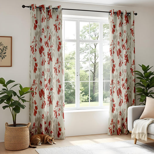 Onay Vintage Floral Red and Beige Curtains – Elegant Botanical Drapes Made to Order