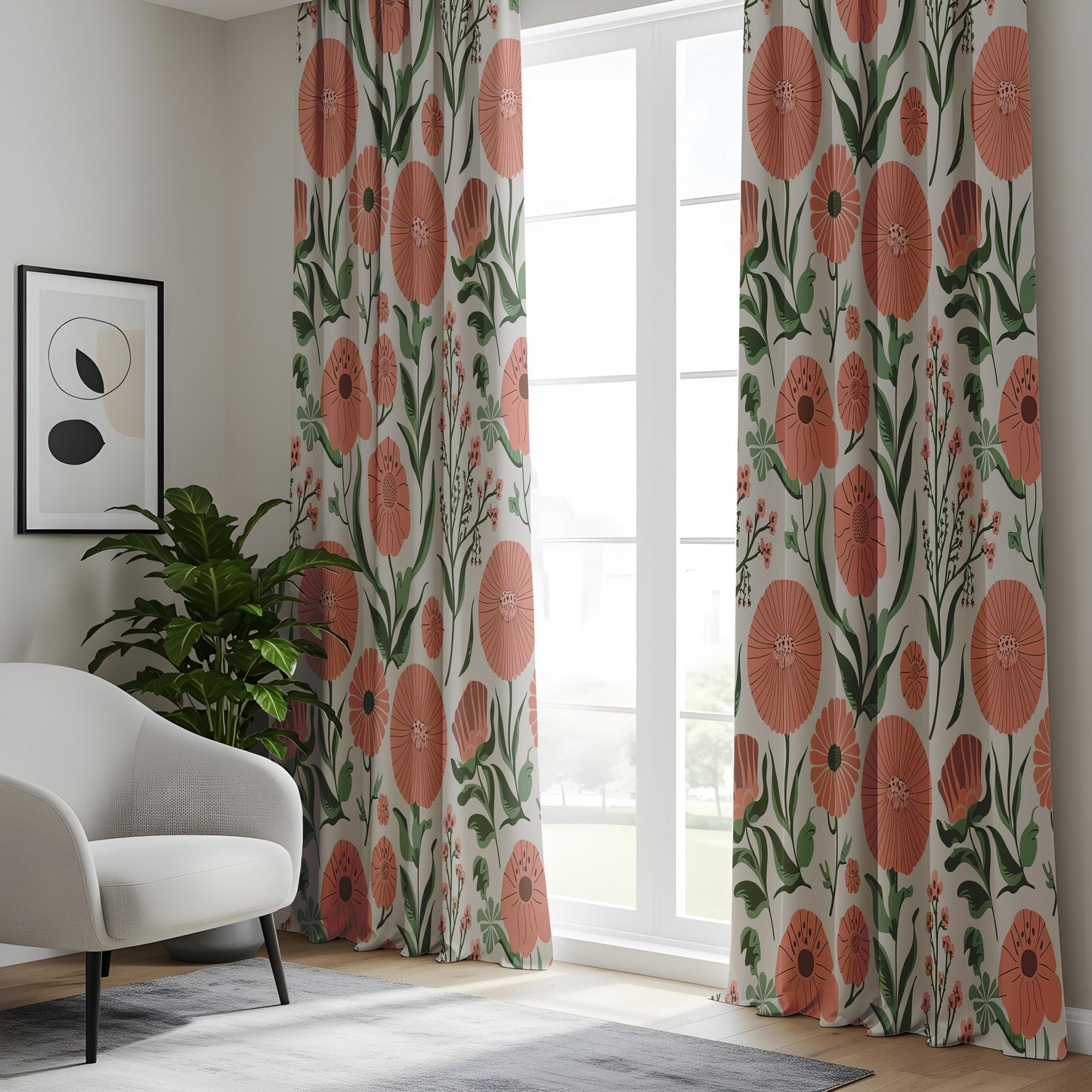 Onay Vintage Floral Window Curtains, Whimsical Botanical Print Drapes