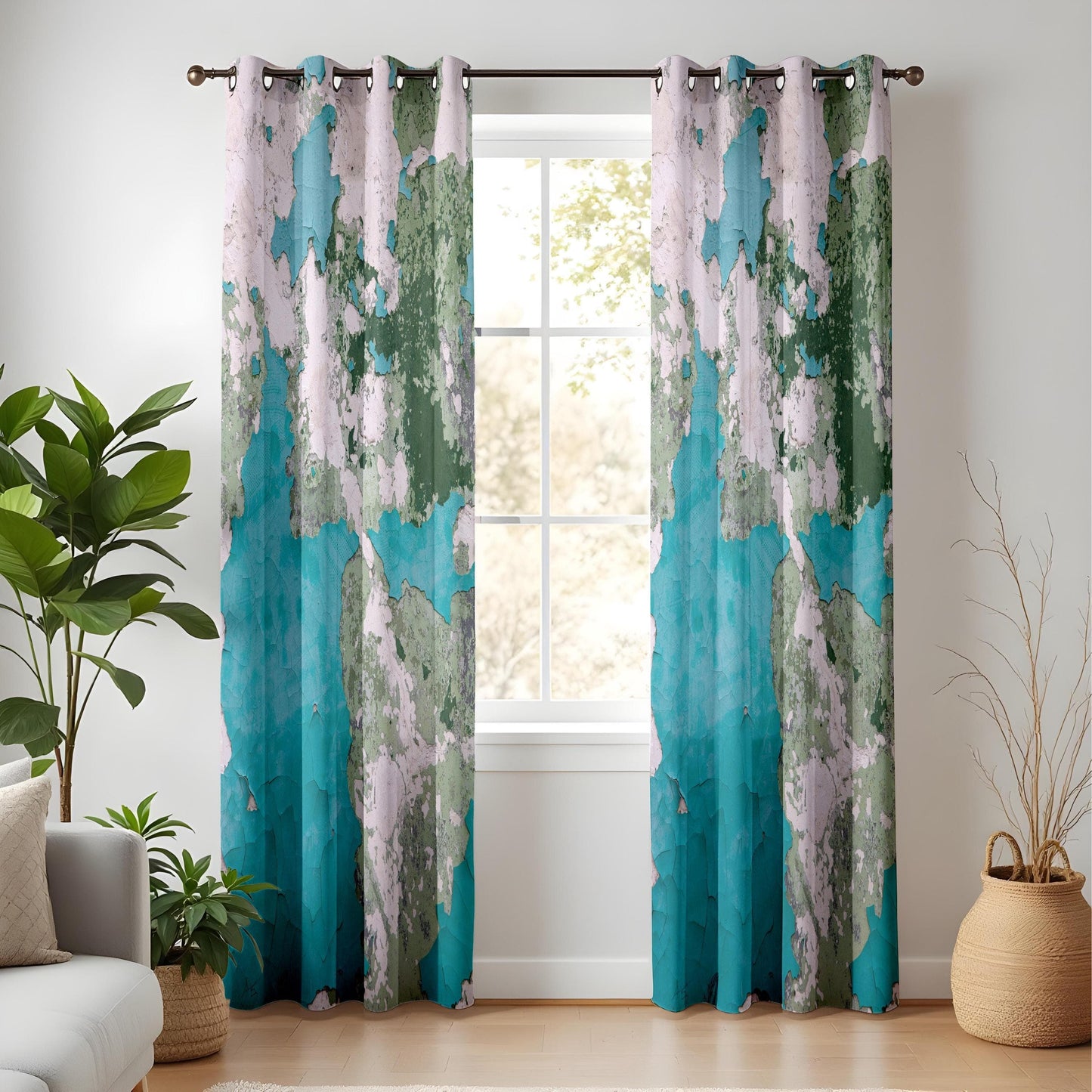 Onay Vintage Map Curtains – Distressed Blue & Green Drapes with Rustic World Map Design for Travel-Inspired
