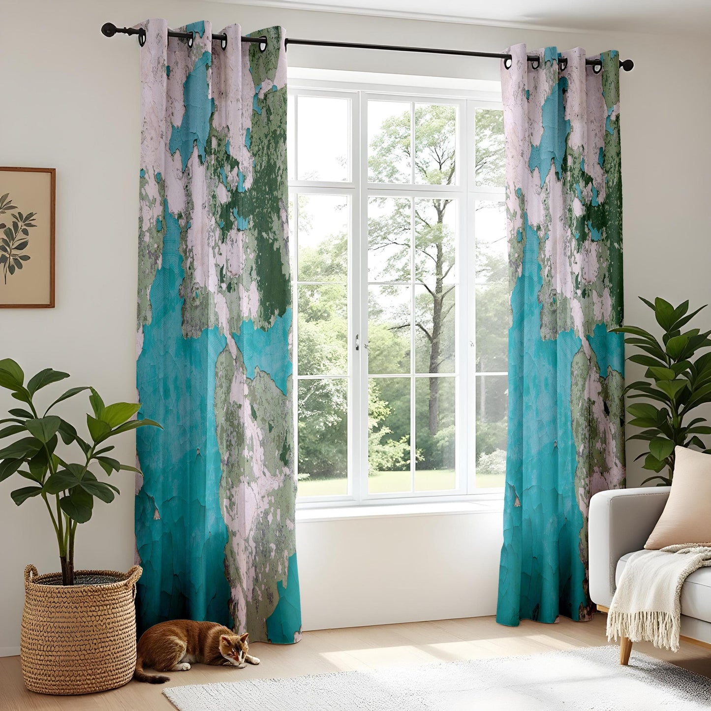 Onay Vintage Map Curtains – Distressed Blue & Green Drapes with Rustic World Map Design for Travel-Inspired