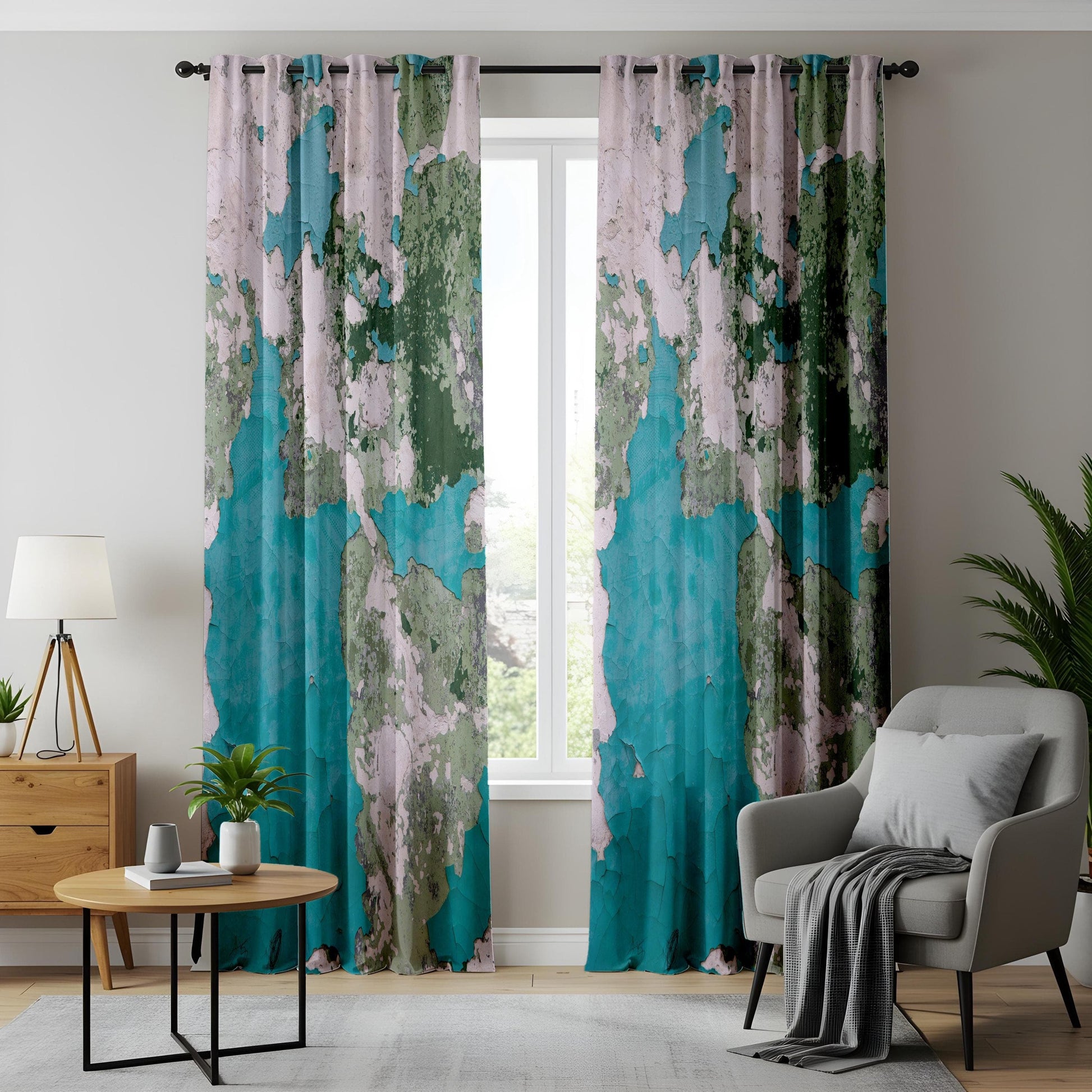 Onay Vintage Map Curtains – Distressed Blue & Green Drapes with Rustic World Map Design for Travel-Inspired