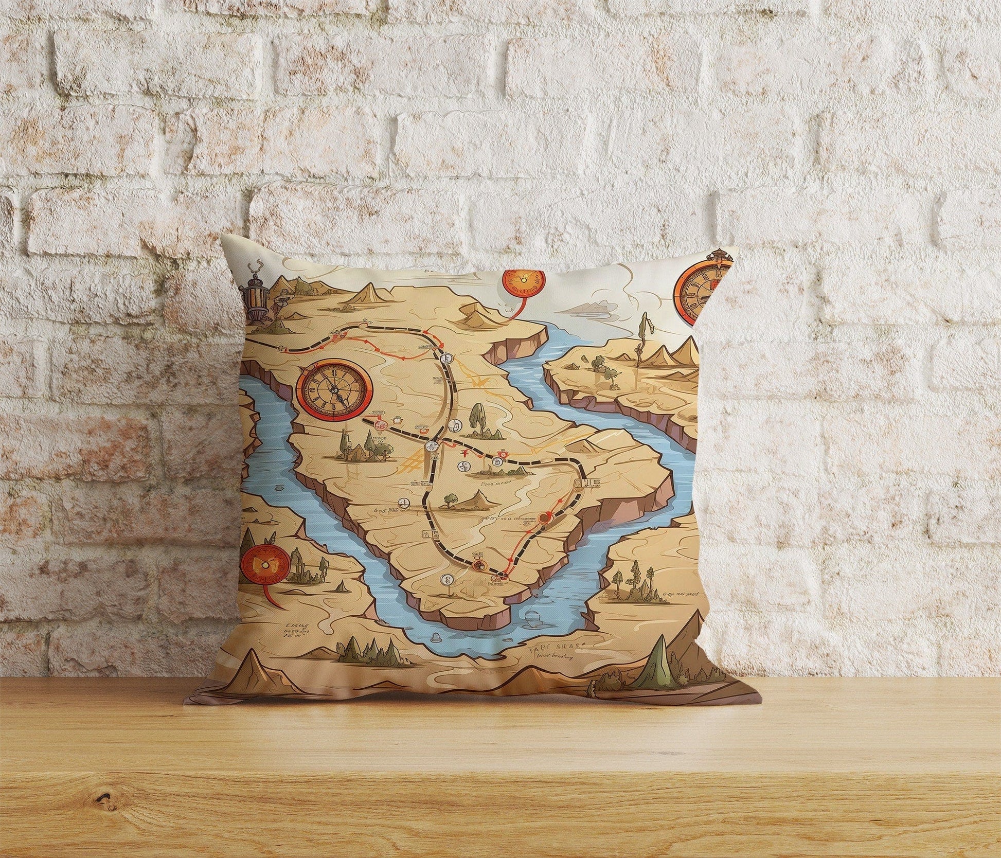 Onay 8 / 12 x 12 inch (30 x 30 cm) Vintage Maps Compass Ancient World Map Cushion Cover