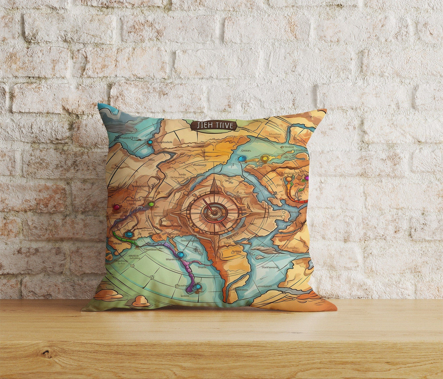 Onay 7 / 12 x 12 inch (30 x 30 cm) Vintage Maps Compass Ancient World Map Cushion Cover