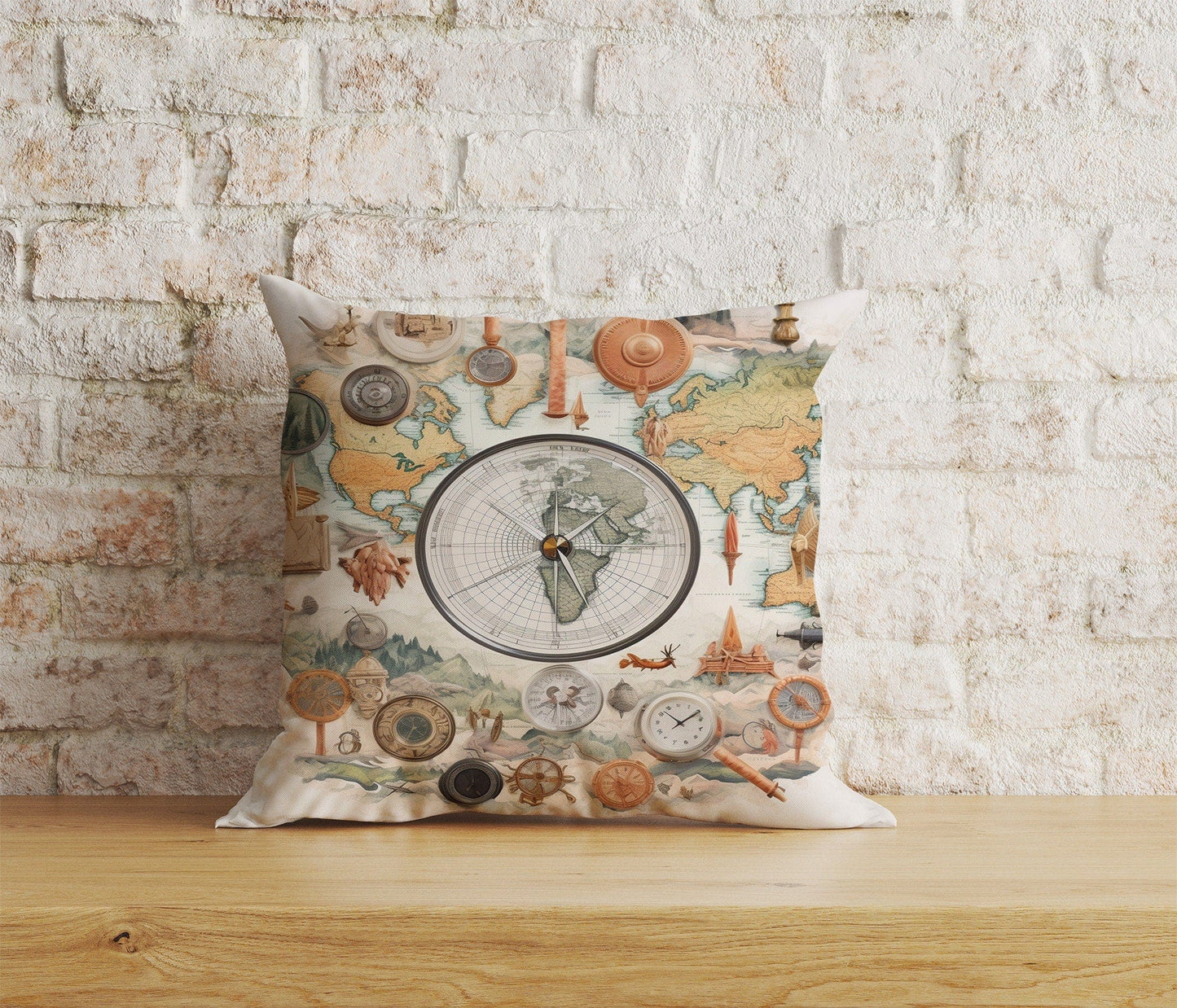 Onay 3 / 12 x 12 inch (30 x 30 cm) Vintage Maps Compass Ancient World Map Cushion Cover