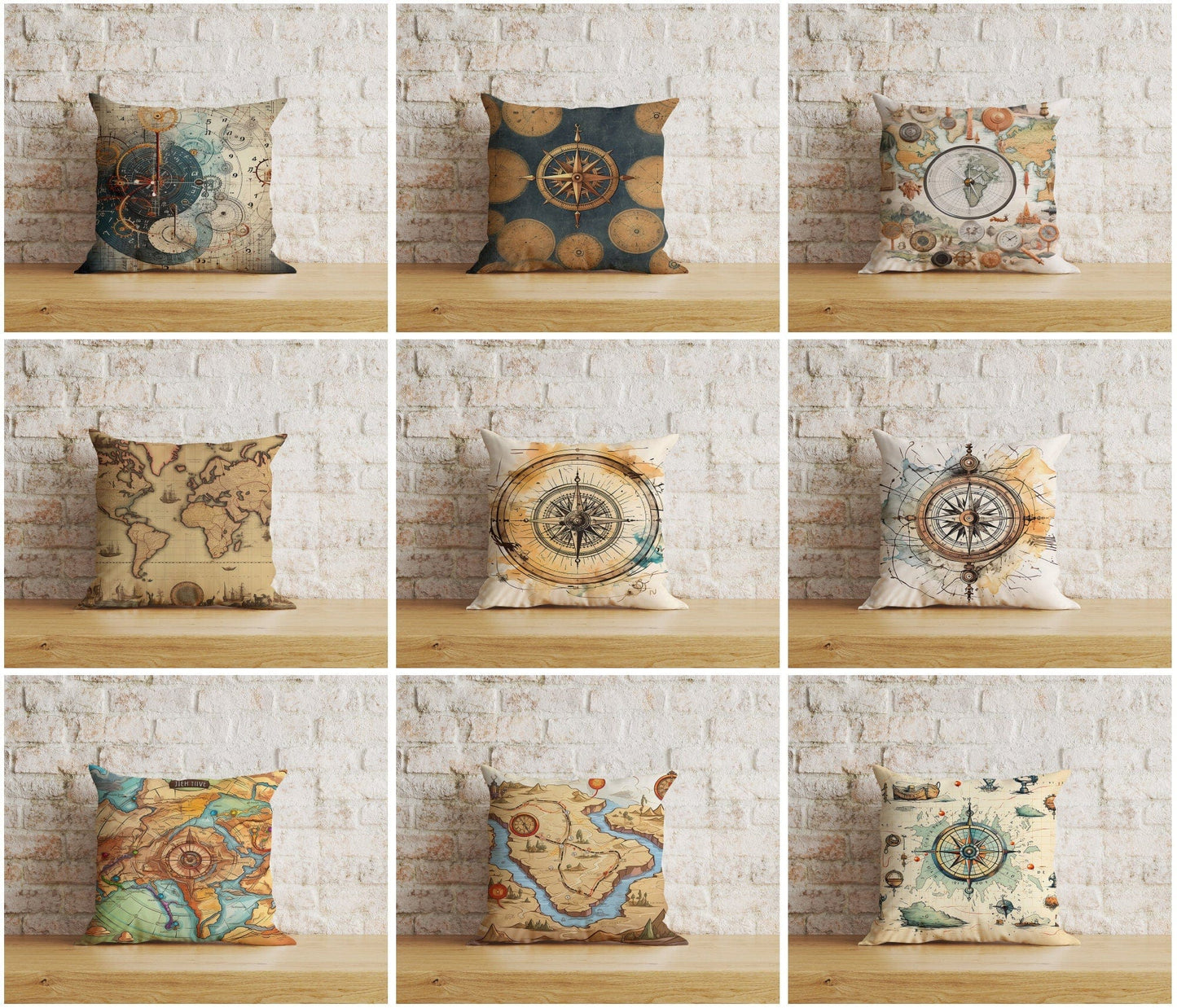 Onay Vintage Maps Compass Ancient World Map Cushion Cover