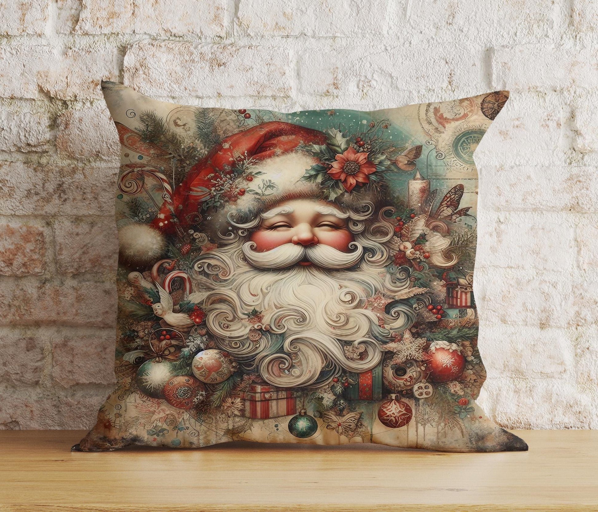 Onay 9 / 12 x 12 inch (30 x 30 cm) Double Side Vintage Nostalgic Santa Claus Christmas Festive Cushion Covers