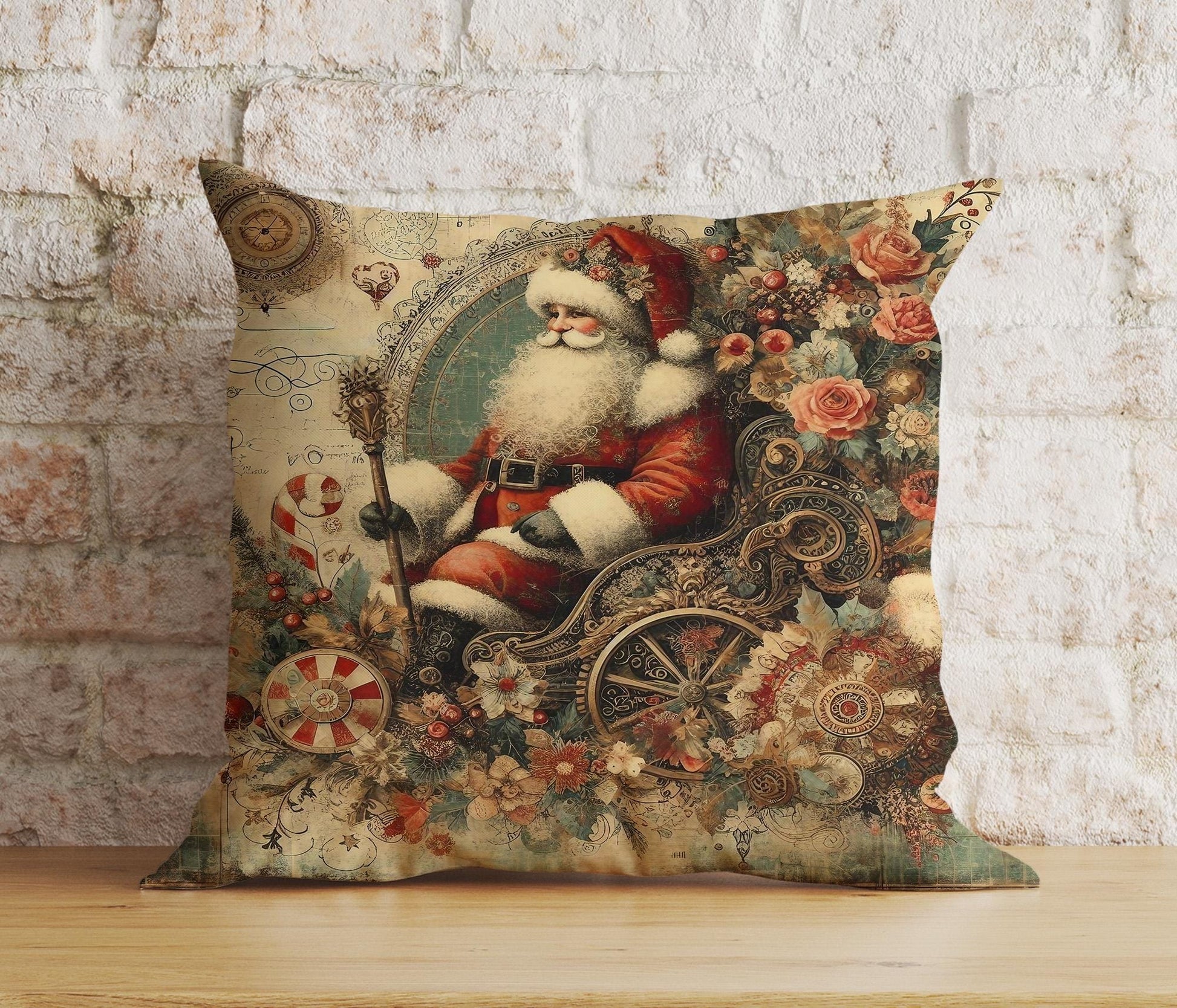 Onay 8 / 12 x 12 inch (30 x 30 cm) Double Side Vintage Nostalgic Santa Claus Christmas Festive Cushion Covers