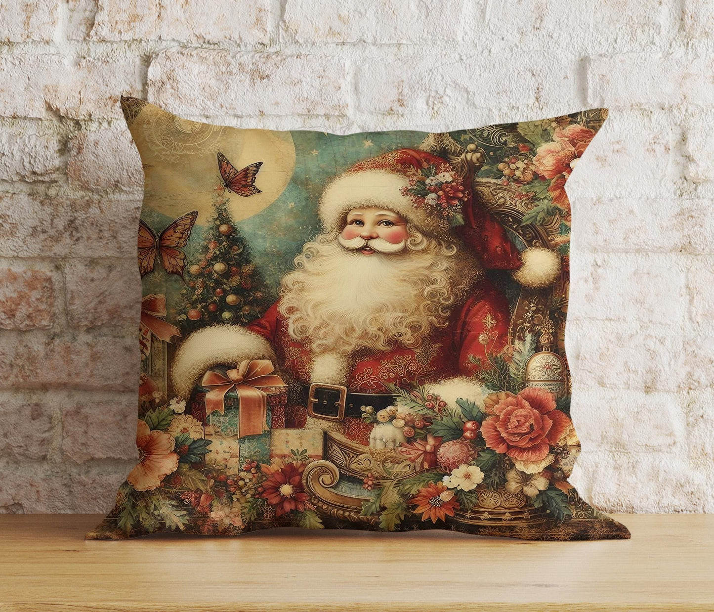 Onay 6 / 12 x 12 inch (30 x 30 cm) Double Side Vintage Nostalgic Santa Claus Christmas Festive Cushion Covers