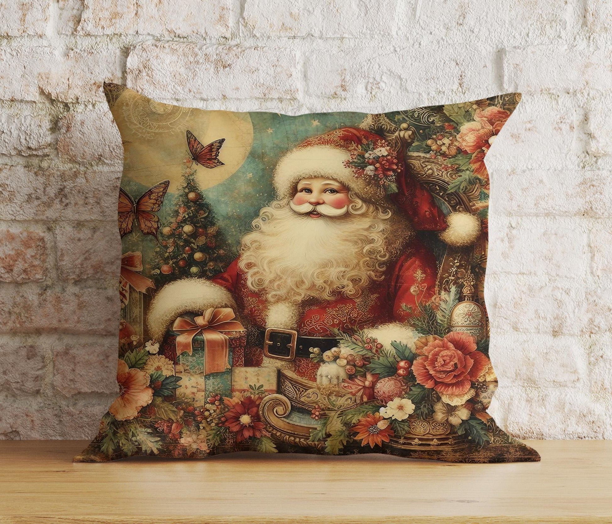 Onay 6 / 12 x 12 inch (30 x 30 cm) Double Side Vintage Nostalgic Santa Claus Christmas Festive Cushion Covers